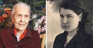 Soldaki fotoğrafta Fatma Rafet Angın, beyaz saçları geriye doğru taranmış ve kırmızı bir gömlekle koyu renkli bir hırka giymiş. Arkasında yeşil yapraklı bitkiler ve çiçekler bulunuyor. Sağdaki fotoğraf, siyah-beyaz ve saçları koyu renkli ve yana doğru taranmış Angın, ciddi bir ifadeyle ileriye doğru bakıyor ve koyu renkli bir ceket giymiş. İki fotoğraf yan yana konulmuş.